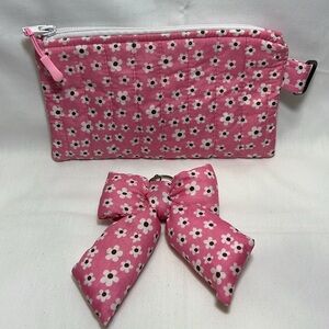 Handmade Floral Pink Clutch with Bow Accent